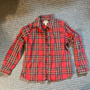 LL Bean red tartan button down